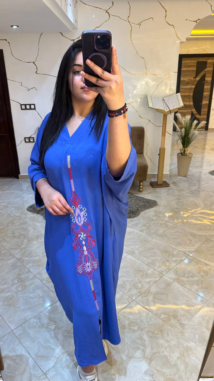 ✨ كندورة صيفية خفيفة بطرزة أنيقة – كريب مكرش كاليتي ممتازة ✨