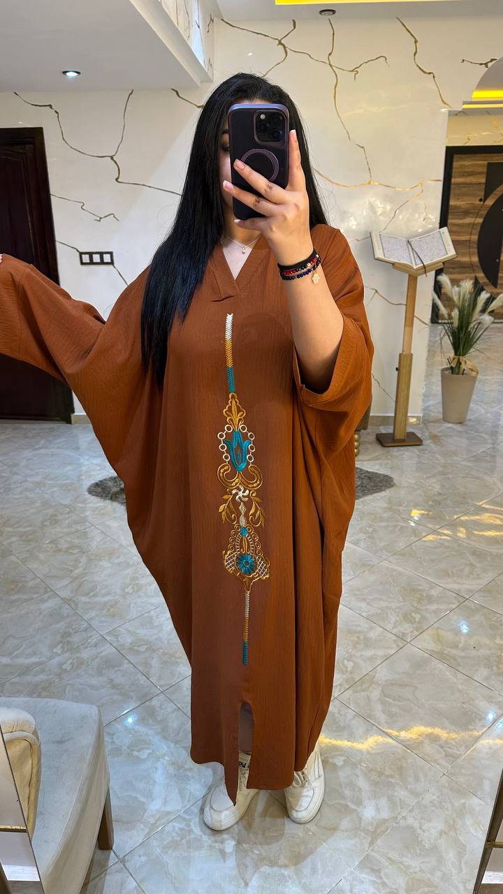 ✨ كندورة صيفية خفيفة بطرزة أنيقة – كريب مكرش كاليتي ممتازة ✨