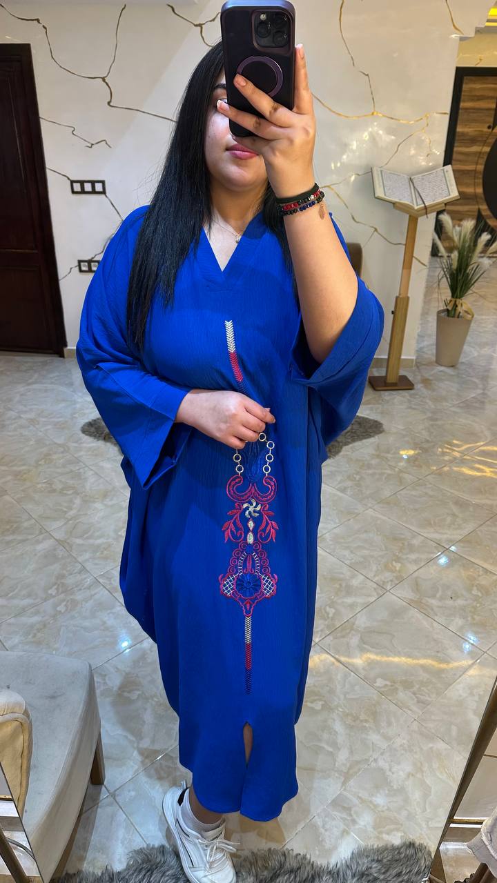 ✨ كندورة صيفية خفيفة بطرزة أنيقة – كريب مكرش كاليتي ممتازة ✨