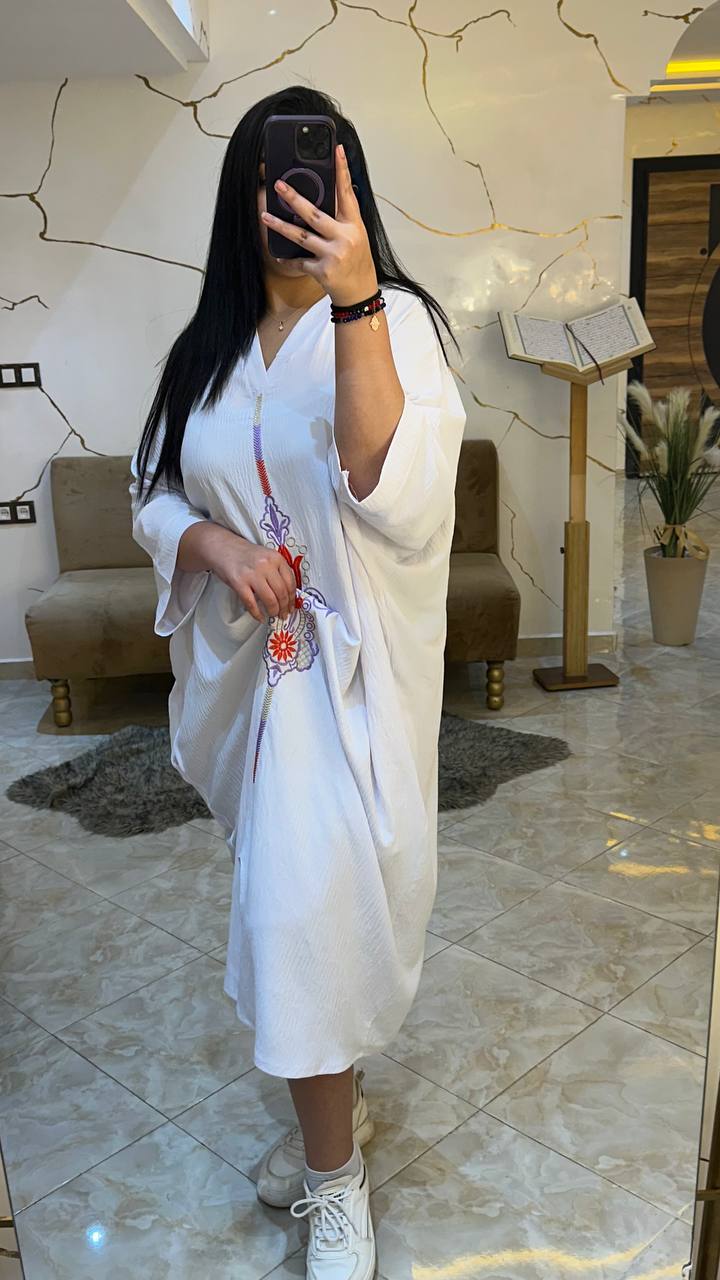 ✨ كندورة صيفية خفيفة بطرزة أنيقة – كريب مكرش كاليتي ممتازة ✨