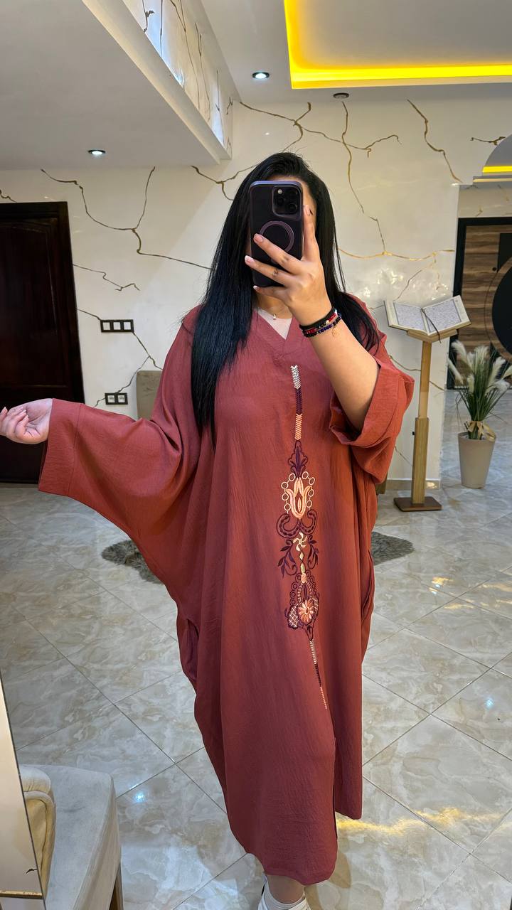 ✨ كندورة صيفية خفيفة بطرزة أنيقة – كريب مكرش كاليتي ممتازة ✨