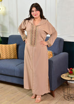 جلابة عصرية مطرزة للأناقات بثوب كريب روزا الجودة الاولى