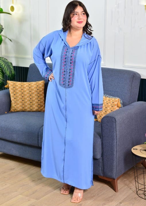 جلابة عصرية مطرزة للأناقات بثوب كريب روزا الجودة الاولى