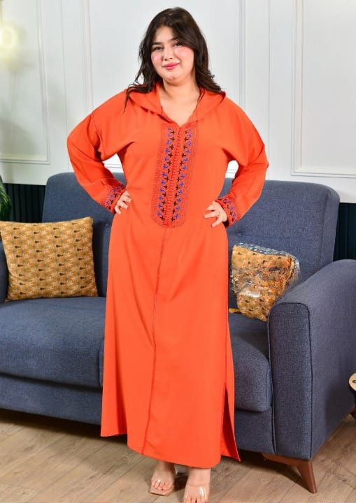 جلابة عصرية مطرزة للأناقات بثوب كريب روزا الجودة الاولى