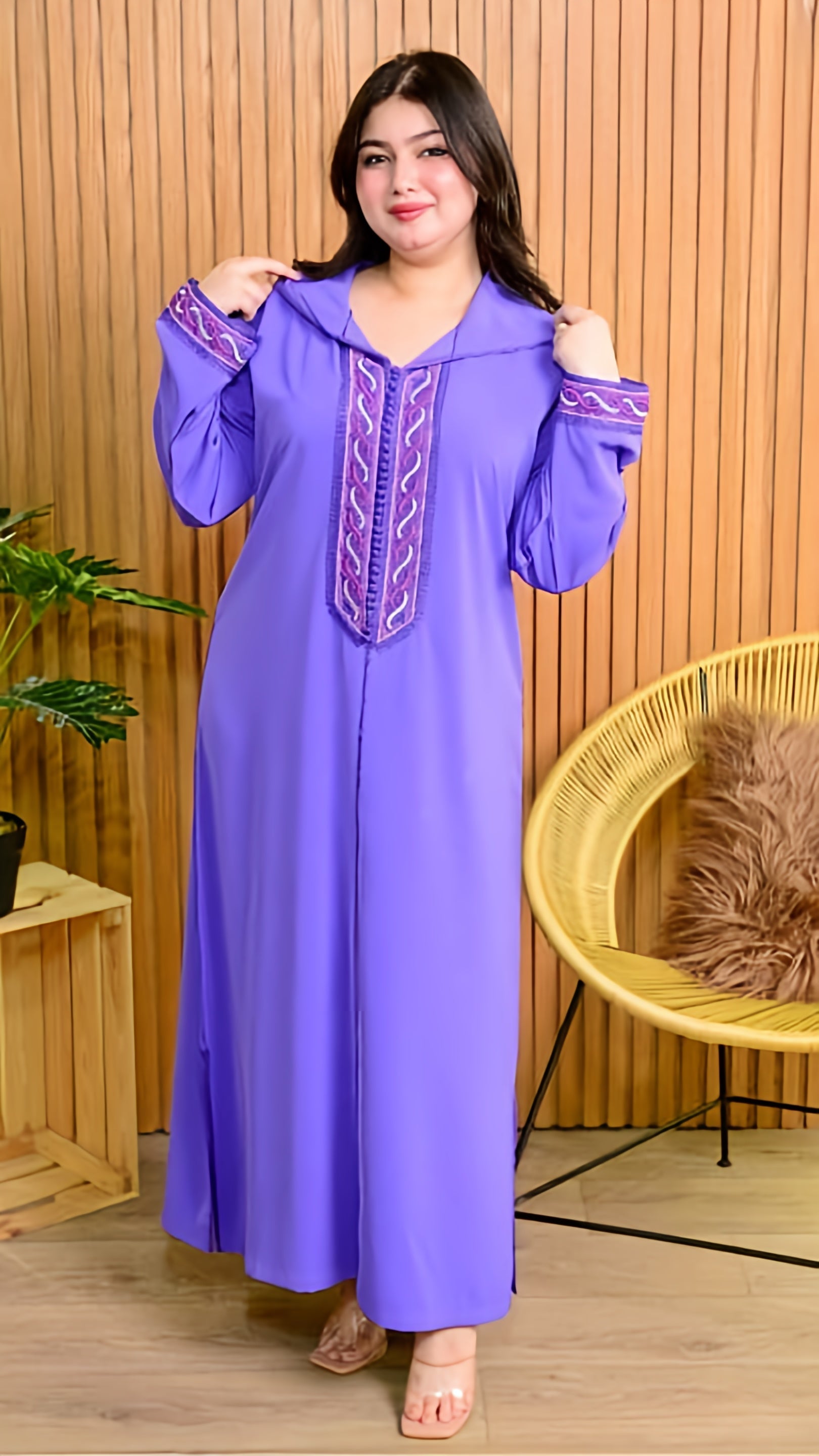 جلابة كريب بروميـان مطروزة خدمة معلم ✨ | جديد أميرة البلدي 🔥